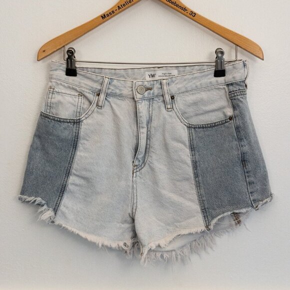 YMI Two-Tone High-Rise Denim Shorts – Frayed Hem, Size M - Picture 1 of 3
